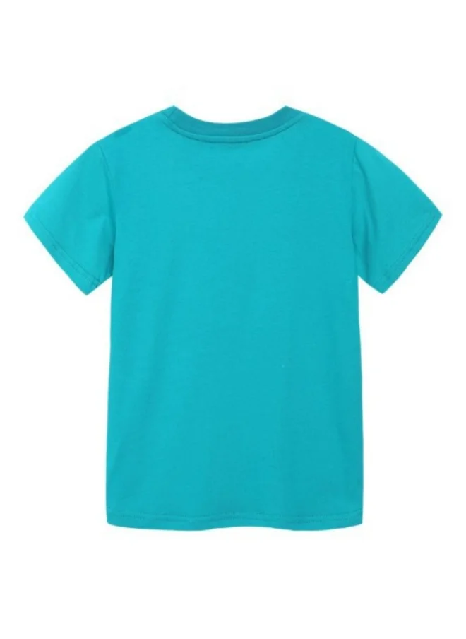 YUNIQEE Turquoise Blue Graphic Printed Round Neck Cotton T-shirt