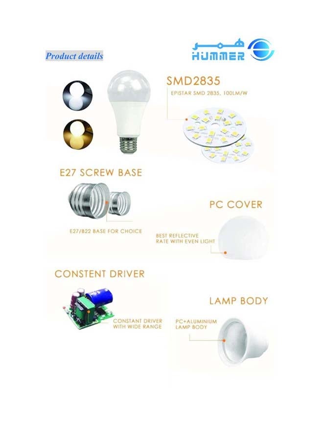 HUMMER | LED Light Bulb | 18W | E27 | 6500K Cool White | 8 × 14.5 cm | For Home and Commercial Lighting | Energy-Saving Lamp - Image 5