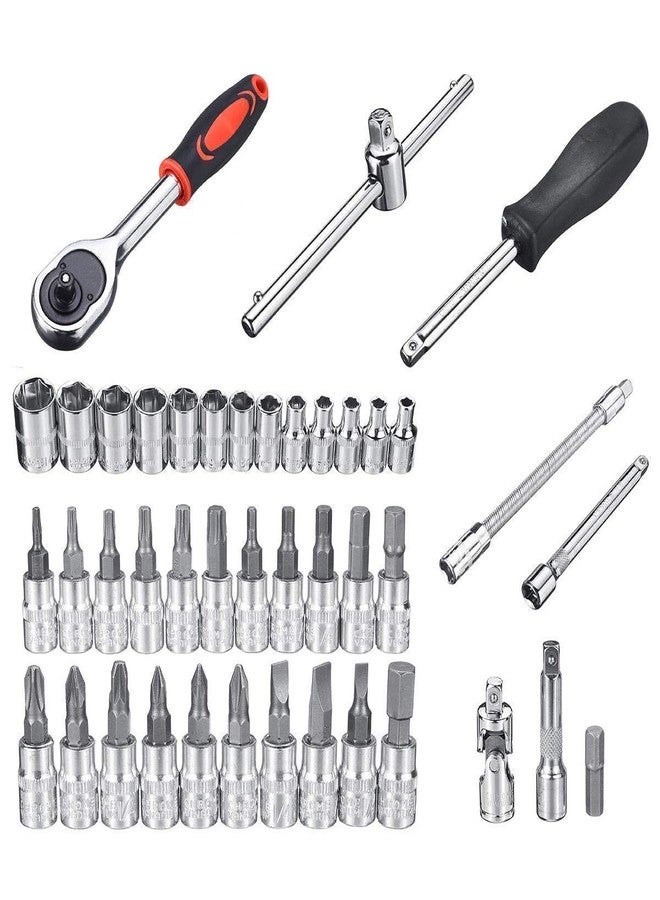 CYOFQD 46 Pcs 1/4 Inch Drive Socket Set with Ratchet Wrench, Screwdriver Bits and Spanner Set, Goti Pana Tool Kit for Car, Bike, Cycle Repair and Home DIY Use - Image 3