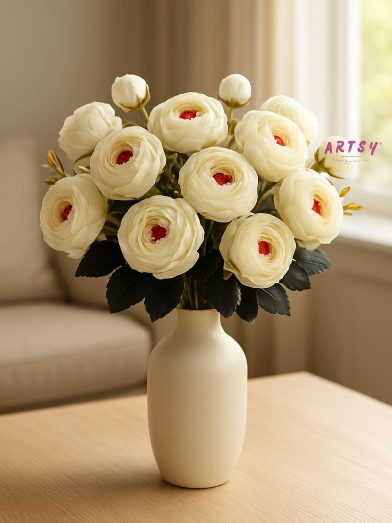 ARTSY® Polyester Artificial Rose Flowers Bunch, Ideal For Vase, Home, Office Decor, Gifts, Craft, Artificial Plants For Decoration, Without Vase, Peach, Combo, 2 Piece, 35 Cm Height - Image 1