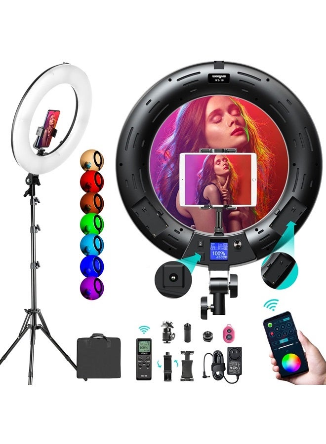 Weeylite 18 inch RGB Ring Light Kit, App Control 360° Full Color LED Selfie Ring Light with Stand and Phone Holder/Remote, Dimmable Bi-Color 2500K–8500K CRI 95+ Ring Lights for TikTok YouTube Makeup - Image 1