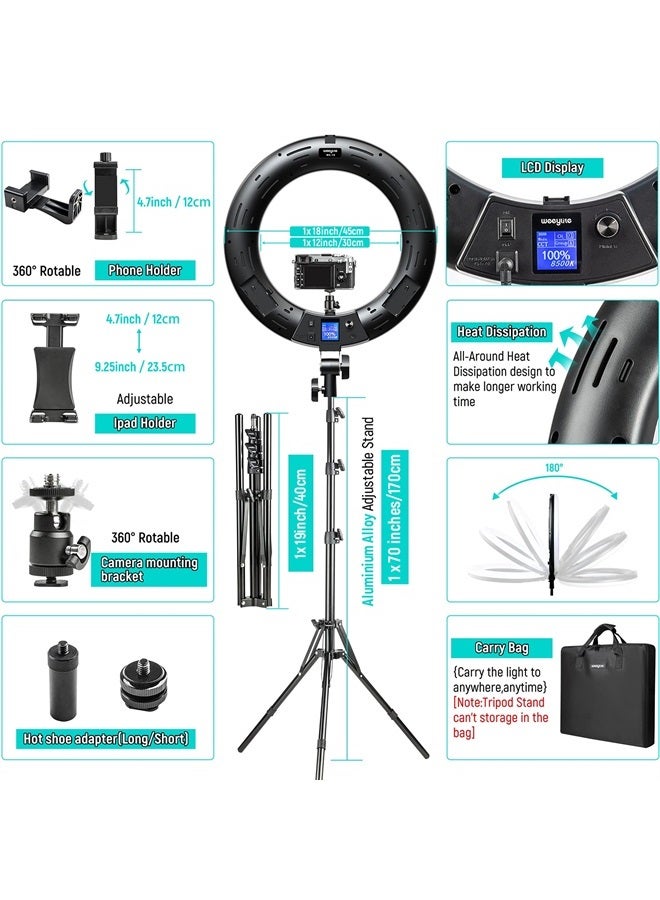 Weeylite 18 inch RGB Ring Light Kit, App Control 360° Full Color LED Selfie Ring Light with Stand and Phone Holder/Remote, Dimmable Bi-Color 2500K–8500K CRI 95+ Ring Lights for TikTok YouTube Makeup - Image 5
