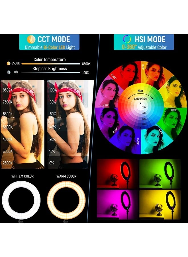 Weeylite 18 inch RGB Ring Light Kit, App Control 360° Full Color LED Selfie Ring Light with Stand and Phone Holder/Remote, Dimmable Bi-Color 2500K–8500K CRI 95+ Ring Lights for TikTok YouTube Makeup - Image 2