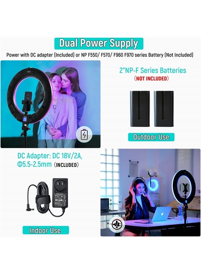 Weeylite 18 inch RGB Ring Light Kit, App Control 360° Full Color LED Selfie Ring Light with Stand and Phone Holder/Remote, Dimmable Bi-Color 2500K–8500K CRI 95+ Ring Lights for TikTok YouTube Makeup - Image 4