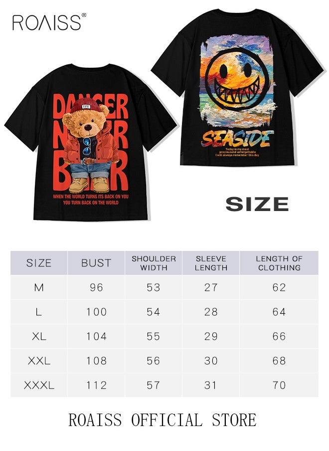 roaiss - 2Pcs Men's T-shirt Loose Version Trendy All-Match Pattern Printing Short Sleeves - Image 1