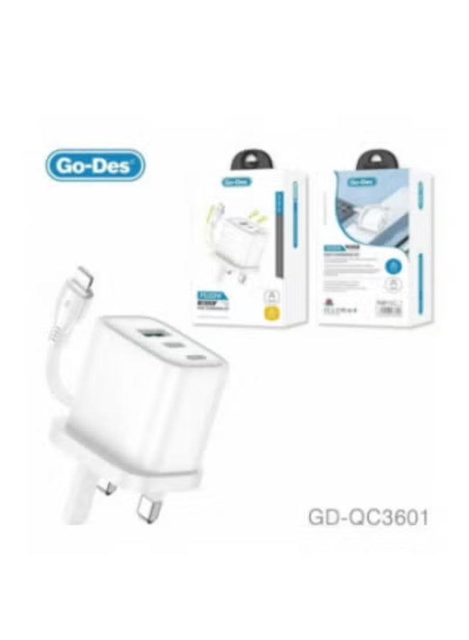 GO-DES PD20W QC3.0 Fast Charging Kit – White Color, Quick Charge Technology with Power Delivery, Compatible with Smartphones, Tablets, and Devices, Efficient and Safe Charging Solution, Compact and Travel-Friendly Design - Image 3