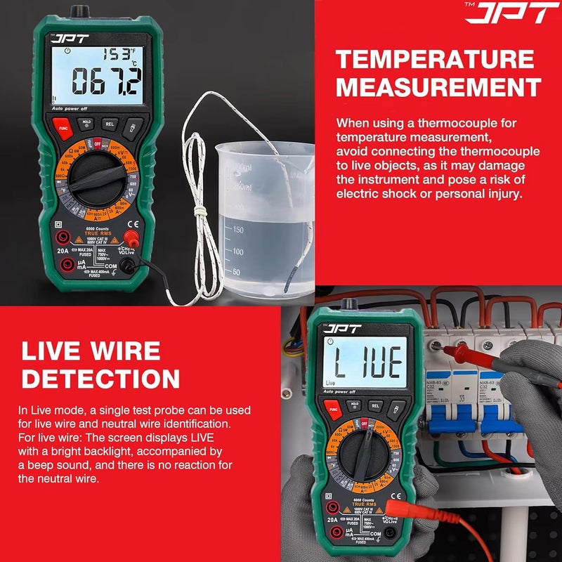 JPT Pro Series Digital Multimeter True RMS 1000V ACDC 6000 Counts AutoRanging Voltmeter NCV Frequency Ohm Diode Continuity Tester Professional Electricians Multimeter - Image 5