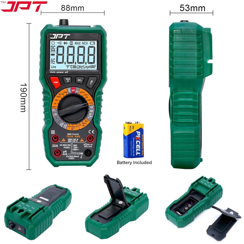 JPT Pro Series Digital Multimeter True RMS 1000V ACDC 6000 Counts AutoRanging Voltmeter NCV Frequency Ohm Diode Continuity Tester Professional Electricians Multimeter - Image 2