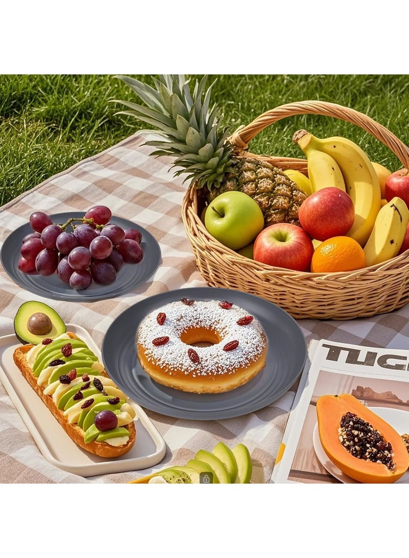 SYOSI طقم أدوات المائدة من قش القمح، أطباق وأوعية وأكواب غير قابلة للكسر، أدوات مائدة خفيفة الوزن قابلة لإعادة الاستخدام، آمنة للاستخدام في الميكروويف وغسالة الصحون، خدمة لـ 6 أشخاص، 12 طبق 6 أوعية 6 أكواب، رمادي داكن - Image 2