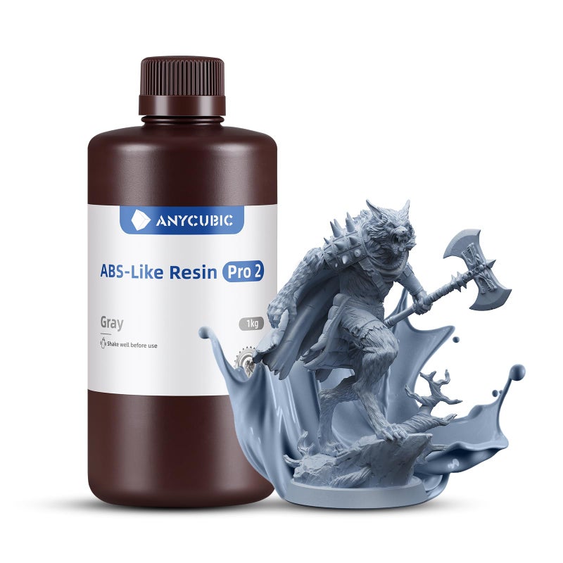 ANYCUBIC ABS-Like 3D Printer Resin Pro 2, Stronger and Tougher, High Precision and Long-Lasting, Low Odor, Wide Compatibility for All LCD Resin 3D Printers (Grey, 1kg) - Image 1