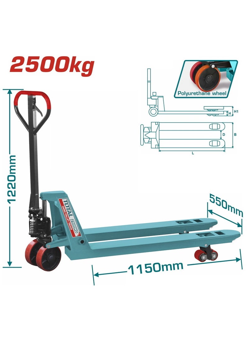 TOTAL Super Total Heavy Duty Hand Pallet Truck 2500kg Capacity - Durable Polyurethane Wheels, 550x1150mm Fork Size, Adjustable Height (85-200mm) - Ideal for Warehouse & Factory Cargo Transport  - Image 1