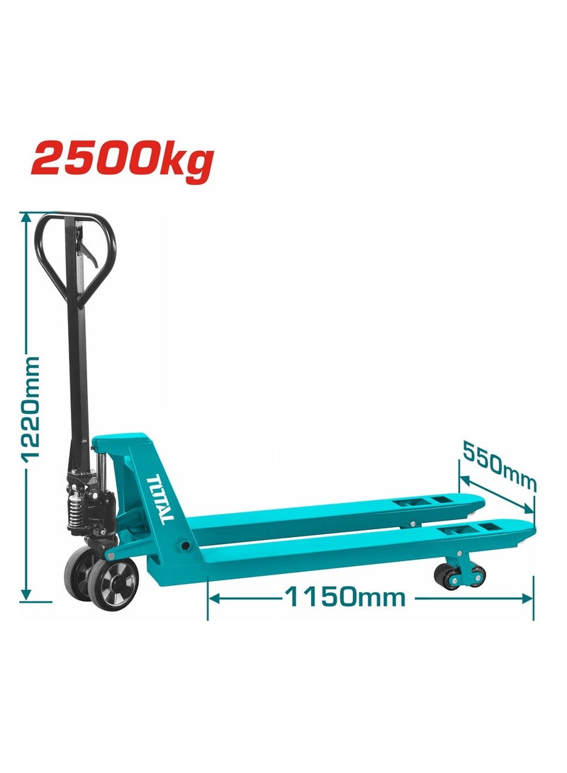 TOTAL Super Total Heavy Duty Hand Pallet Truck 2500kg Capacity - Durable Polyurethane Wheels, 550x1150mm Fork Size, Adjustable Height (85-200mm) - Ideal for Warehouse & Factory Cargo Transport  - Image 2