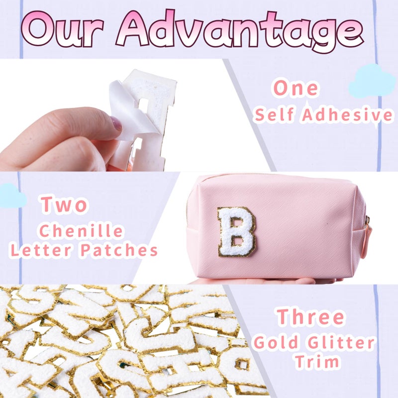 Y.TAO 52PCS White Chenille Letter Patches with Gold Trim - Varsity Style Self Adhesive Appliques for Jackets, Hats, Denim, Backpacks, DIY Fabric Stickers - Image 4