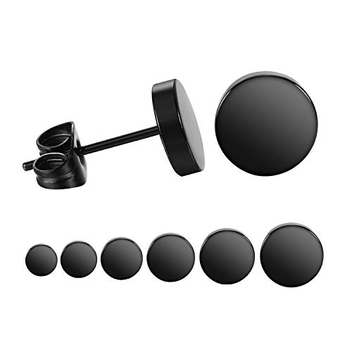 LIEBLICH Black Round Stud Earrings Set Stainless Steel Ear Studs for Men Women 6 Pairs 3mm-8mm … (Black) - Image 1