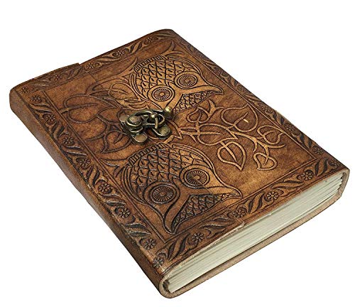 CREATIVE LEATHER ART Vintage Owl Embossed Leather Journal with Lock – Handmade Refillable Writing Notebook, Antique Diary Sketchbook, Blank Handmade Paper, Travel Journal for Men & Women (Vintage Brown, 8 x 6 Inch) - Image 5