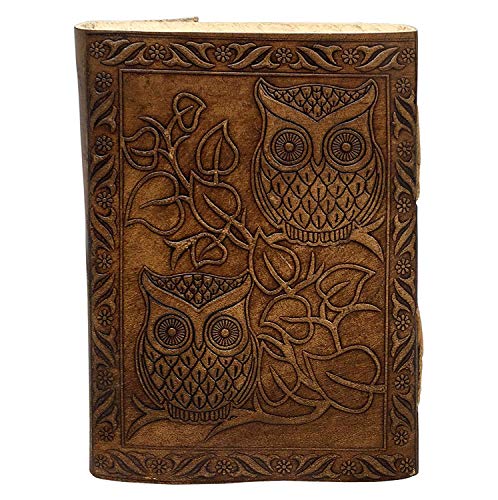 CREATIVE LEATHER ART Vintage Owl Embossed Leather Journal with Lock – Handmade Refillable Writing Notebook, Antique Diary Sketchbook, Blank Handmade Paper, Travel Journal for Men & Women (Vintage Brown, 8 x 6 Inch) - Image 4