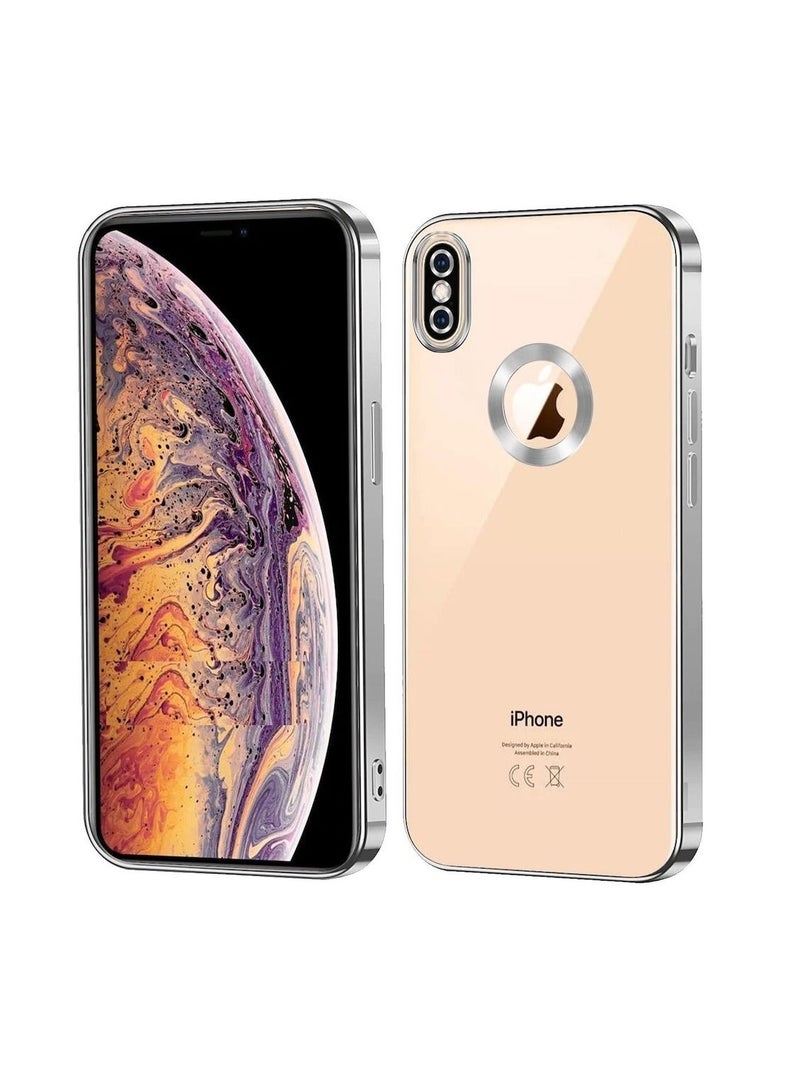 مناسبة ل iPhone X / XS Chorme Ring Logo قطع تصفيح TPU زجاج عدسة جراب هاتف آيفون X / XS فضي - Image 1