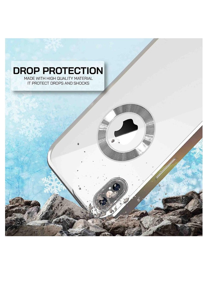 مناسبة ل iPhone X / XS Chorme Ring Logo قطع تصفيح TPU زجاج عدسة جراب هاتف آيفون X / XS فضي - Image 2