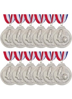 Generic 12 Pack Metal Soccer Medals with Ribbons, Silver Award Medals Winner Medals, Football Medals for Soccer Team Gifts, Soccer Games Party Favors Prizes for Children Adults, 2 Inches  - Image 1