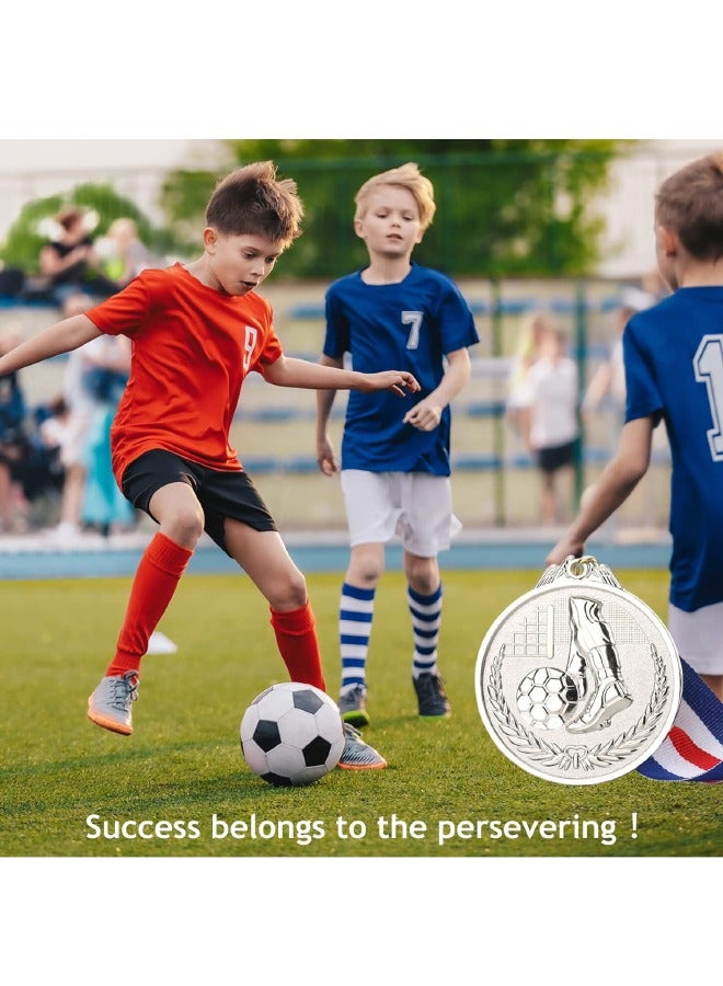 12 Pack Metal Soccer Medals with Ribbons, Silver Award Medals Winner Medals, Football Medals for Soccer Team Gifts, Soccer Games Party Favors Prizes for Children Adults, 2 Inches  - Image 5