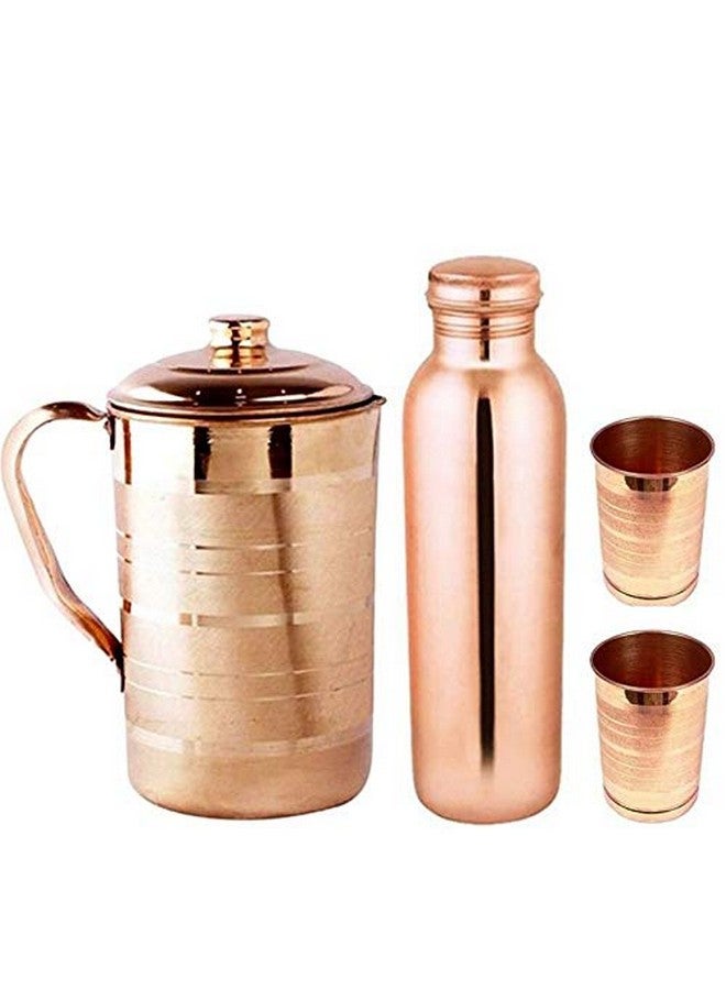 KC Copper Water Bottle and Jug Combo Set - 1000 ml Bottle, 2000 ml Jug, 2 Glasses - Brown - Image 2