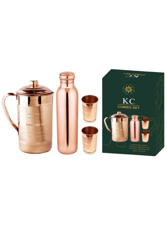 KC Copper Water Bottle and Jug Combo Set - 1000 ml Bottle, 2000 ml Jug, 2 Glasses - Brown - Image 1