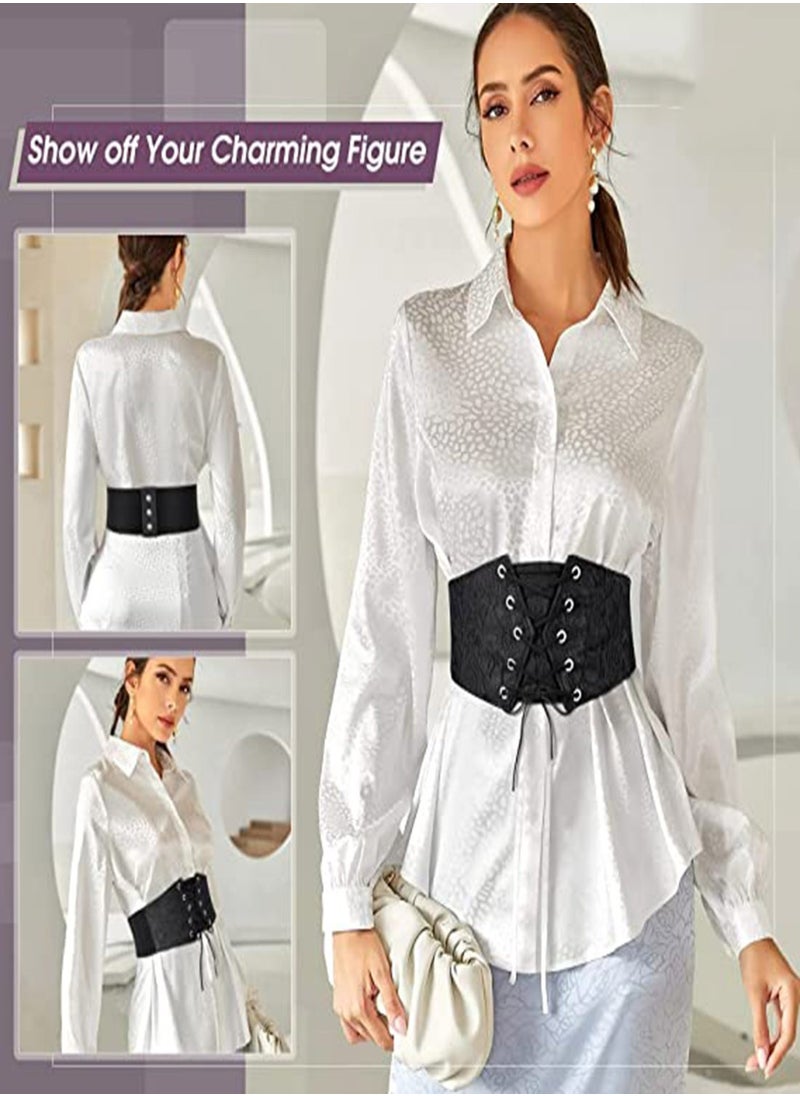 Excefore - Black Corset Belt for Women Vintage Lace Tied Waspie Corset Belt  Elastic Waist Decoration for Dress Skirt Shirt Holiday Out Door Party Versatile Dress Belt Curve Women Shaper Training (M) - Image 1