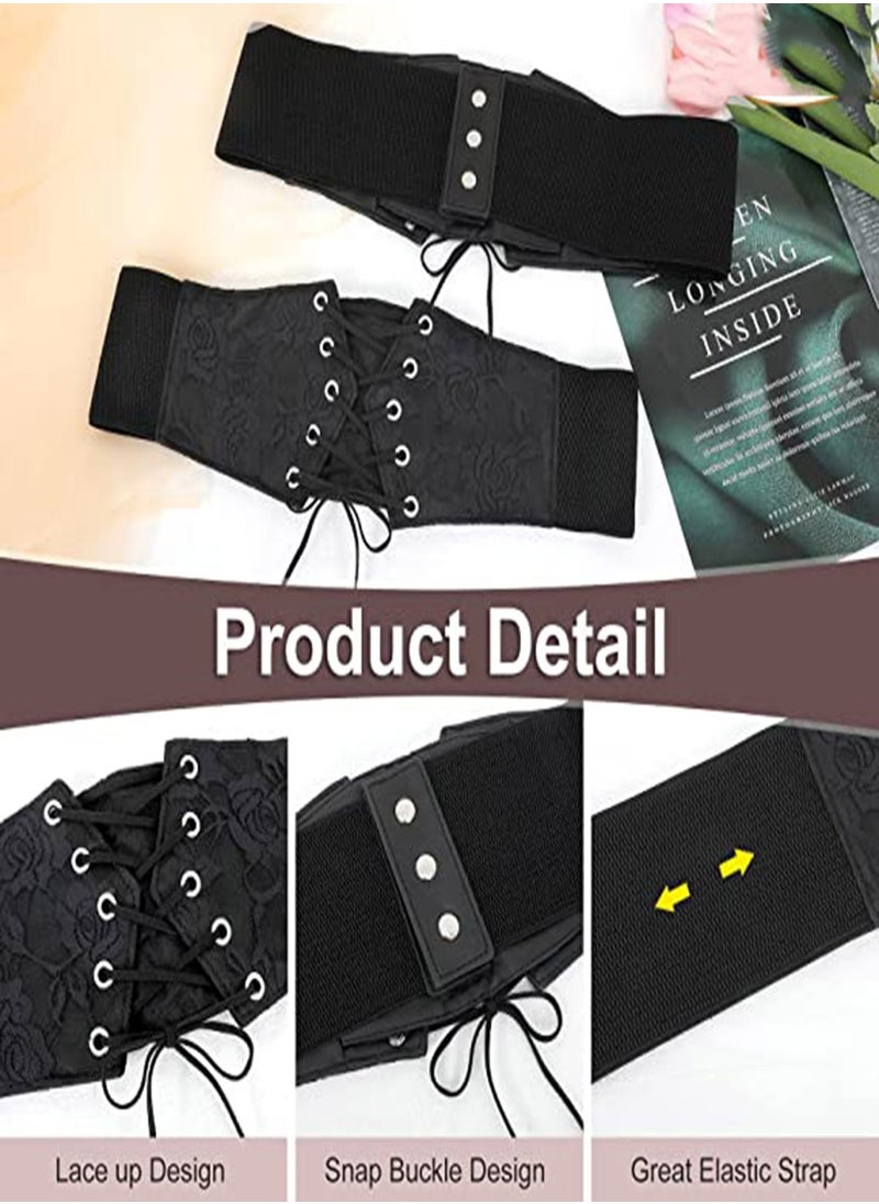 Excefore - Black Corset Belt for Women Vintage Lace Tied Waspie Corset Belt  Elastic Waist Decoration for Dress Skirt Shirt Holiday Out Door Party Versatile Dress Belt Curve Women Shaper Training (M) - Image 1