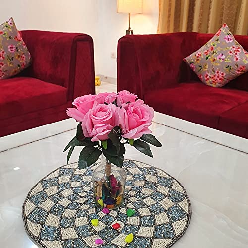 BS AMOR Fancy Vintage Artificial Rose Silk Flowers Bouquet +Glass Vase Potpurri Home Wedding Decoration 'Living Room' Dining Table Decor Vase Filler Peony Bunch Vibrant Colors(Multicolor) (Baby Pink) - Image 4