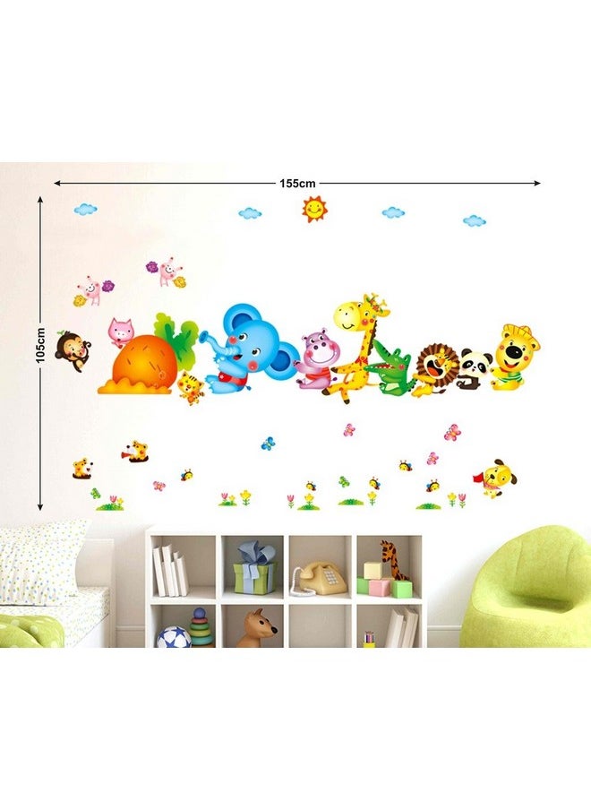 Decals Design Decals Design 'Happy Cute Elephant Monkey Cartoon Animals' Wall Sticker (PVC Vinyl, 60 cm x 90 cm, Multicolour) (6900048), Self-Adhesive  - Image 2