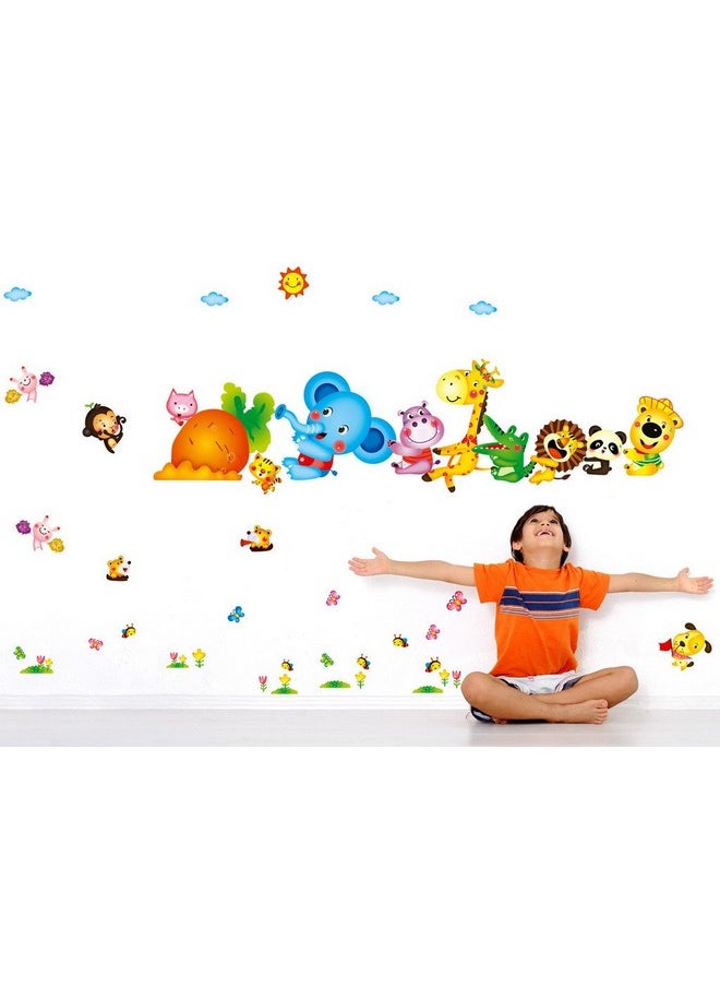 Decals Design Decals Design 'Happy Cute Elephant Monkey Cartoon Animals' Wall Sticker (PVC Vinyl, 60 cm x 90 cm, Multicolour) (6900048), Self-Adhesive  - Image 4