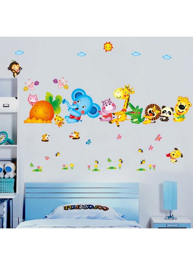 Decals Design Decals Design 'Happy Cute Elephant Monkey Cartoon Animals' Wall Sticker (PVC Vinyl, 60 cm x 90 cm, Multicolour) (6900048), Self-Adhesive  - Image 3