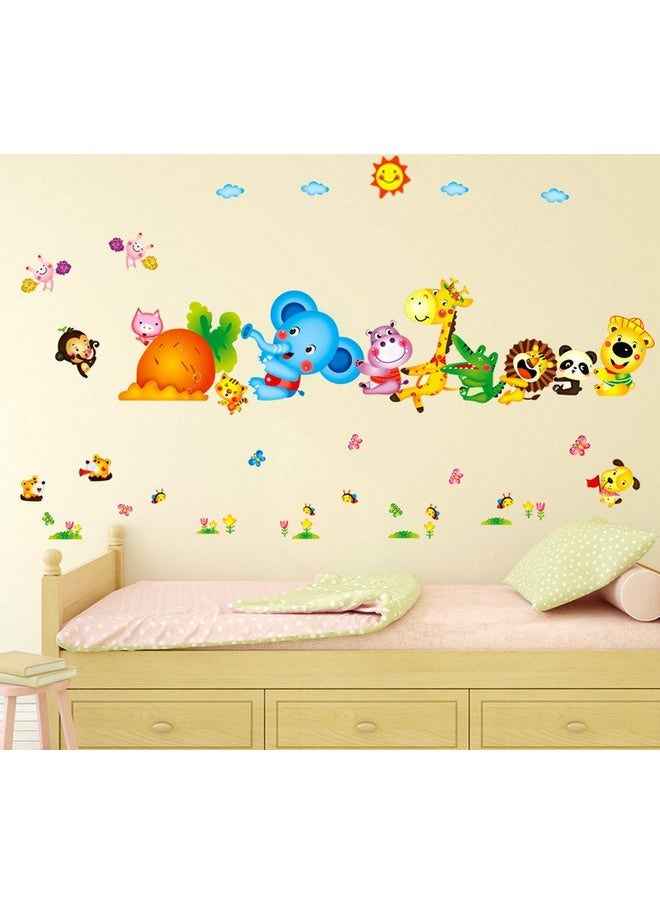 Decals Design Decals Design 'Happy Cute Elephant Monkey Cartoon Animals' Wall Sticker (PVC Vinyl, 60 cm x 90 cm, Multicolour) (6900048), Self-Adhesive  - Image 1