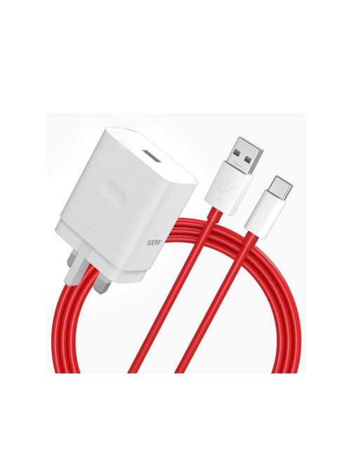 For OnePlus SUPERVOOC 100W Power Adapter for OnePlus 13/12/12R/11/10/10T/9/8/8 Pro /7/6T/Nord 4/3, USB Plug Charger Type-A Wall Charger Fast Charger w/ 1m USB C Cable for OnePlus Nord CE 4 3 Lite 10 9 8 7 for Oppo A79 A78 A58