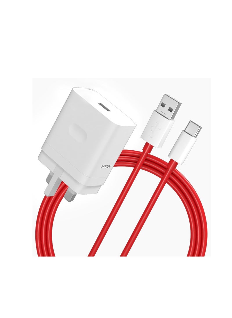 For OnePlus SUPERVOOC 100W Power Adapter for OnePlus 13/12/12R/11/10/10T/9/8/8 Pro /7/6T/Nord 4/3, USB Plug Charger Type-A Wall Charger Fast Charger w/ 1m USB C Cable for OnePlus Nord CE 4 3 Lite 10 9 8 7 for Oppo A79 A78 A58