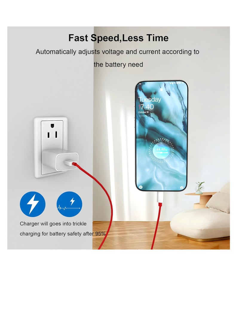 For OnePlus SUPERVOOC 100W Power Adapter for OnePlus 13/12/12R/11/10/10T/9/8/8 Pro /7/6T/Nord 4/3, USB Plug Charger Type-A Wall Charger Fast Charger w/ 1m USB C Cable for OnePlus Nord CE 4 3 Lite 10 9 8 7 for Oppo A79 A78 A58