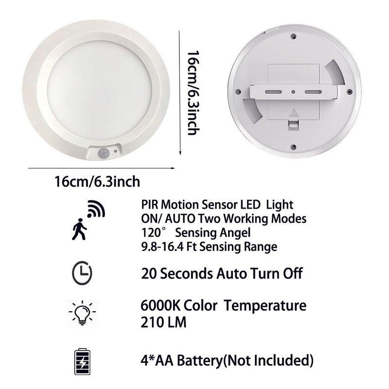 6.3 Inch LED Motion Sensor Light 6000K Cool White 210 Lumens 16 Foot Detection Range 120 Degree Wide Angle Auto On Off For Bedroom Hallway Stairs Bathroom Requires 4 AA Batteries Not Included White 1 Pack - Image 3