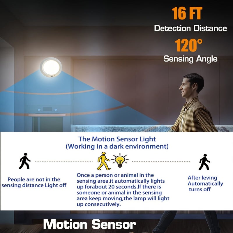 6.3 Inch LED Motion Sensor Light 6000K Cool White 210 Lumens 16 Foot Detection Range 120 Degree Wide Angle Auto On Off For Bedroom Hallway Stairs Bathroom Requires 4 AA Batteries Not Included White 1 Pack - Image 5
