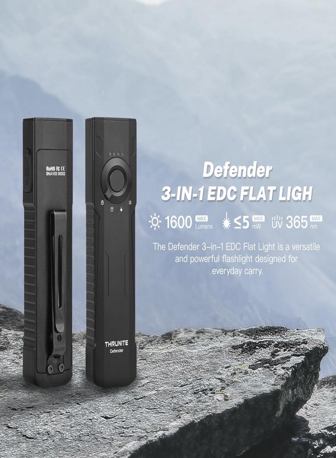 ThruNite Defender 3-in-1 EDC Flat Light - 1600 Lumens Rechargeable Flashlight with White Light, UV Light, and Green Beam, for Outdoor, Everyday Use, Work - Image 2
