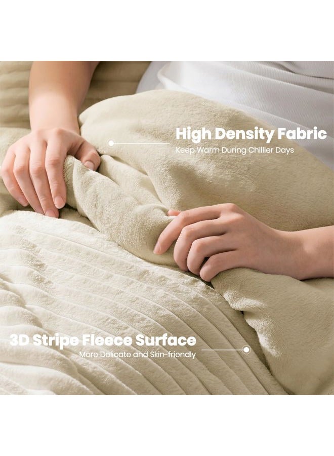Quataly Fluffy Queen Comforter Set 3 Pieces - Soft & Fuzzy Linen Comforters Queen Size for Winter Fleece Bedding Set,1 Luxury Down Alternative Comforter with 2 Pillow Shams - Image 3