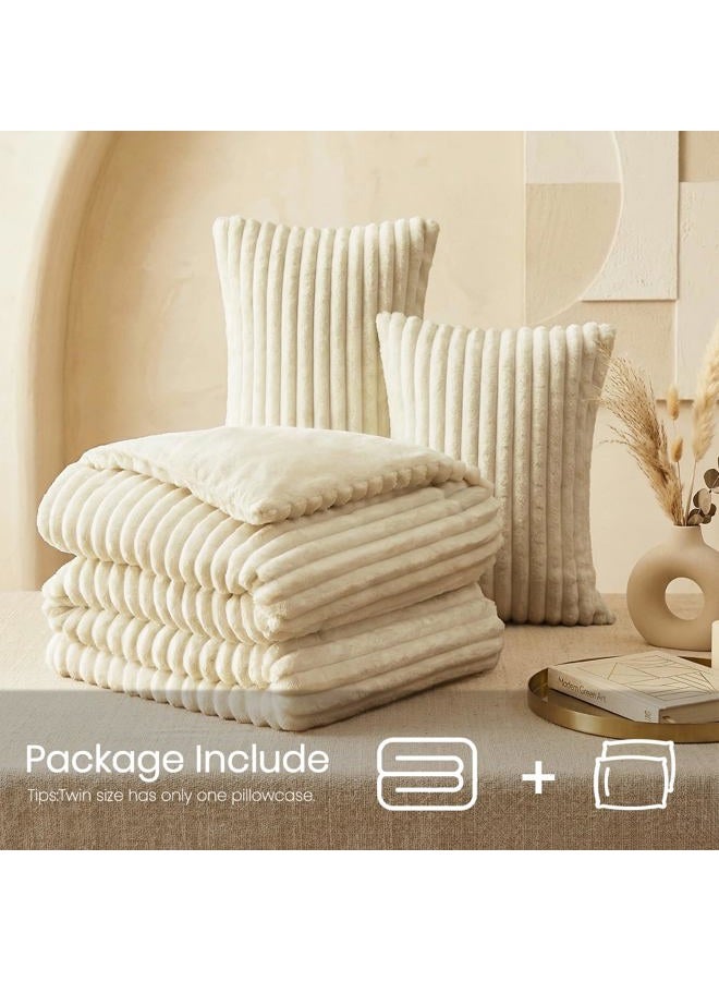 Quataly Fluffy Queen Comforter Set 3 Pieces - Soft & Fuzzy Linen Comforters Queen Size for Winter Fleece Bedding Set,1 Luxury Down Alternative Comforter with 2 Pillow Shams - Image 2