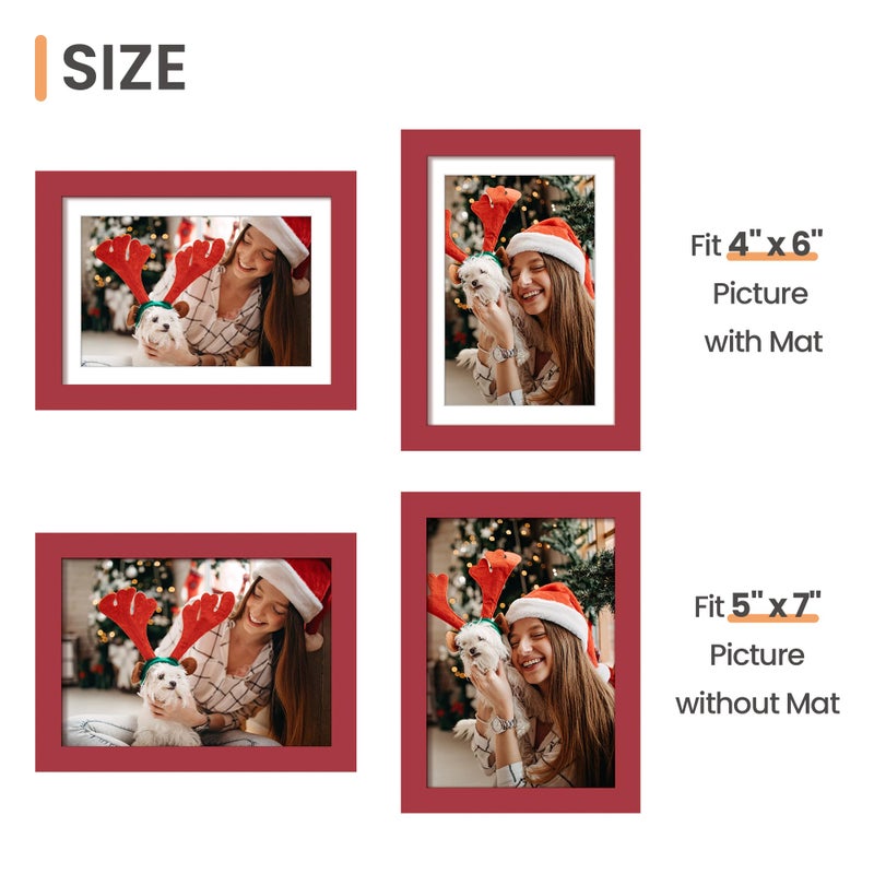 upsimples upsimples 5x7 Picture Frame  Display Pictures 4x6 with Mat or 5 x 7 Without  Wall Hanging Photo Frames  Red  1 Pack - Image 3