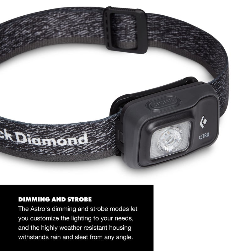 Black Diamond BLACK DIAMOND Astro 300 LED Headlamp, Dimmable Battery Powered IPX4 Rainproof Headlamp for Camping, Hiking, Running, Work, Travel, Graphite  - Image 2