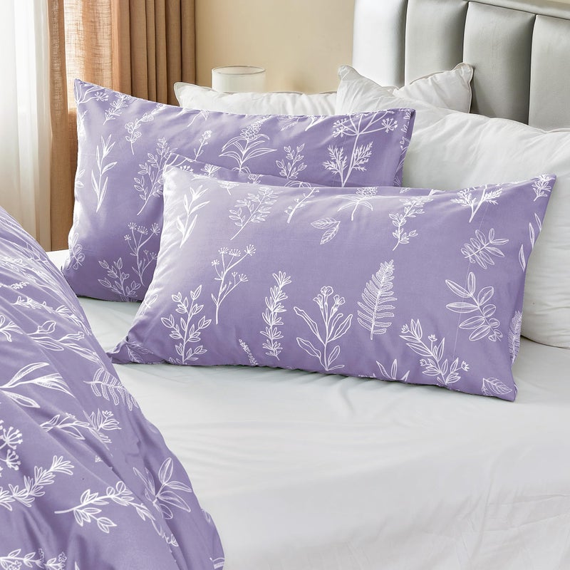 MUXHOMO Duvet Cover Queen Size, Reversible Floral Lavender Duvet Cover Set with Zipper Closure, 3 Pieces Botanical Patterns Soft Microfiber Bedding Set with 4 Ties (90"x90", 2 Pillow Cases) - Image 5