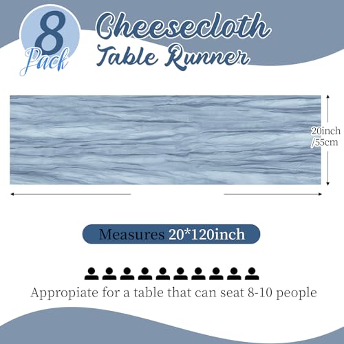 Yorcari 8 Pack Dusty Blue Cheesecloth Table Runners 20x120 Inch Gauze Table Runner Cheese Cloth 10FT Blue Table Runner Rustic Sheer Runner for Wedding Baby Shower Birthday Party Table Decor - Image 3