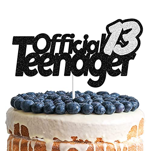 Festiko®13 Official Teenager Black Silver Glitter Birthday Cake Topper 13th Birthday Party Decorations Supplies for Teens - Image 1