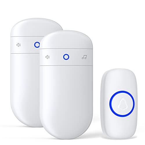 SECRUI Wireless Doorbell, SECRUI Door bell Over 1000ft Coverage with 2 Plug-In Receivers, Waterproof Push button, 52 Chimes, 110dB loud Sound and Colorful LED Flash - Image 1