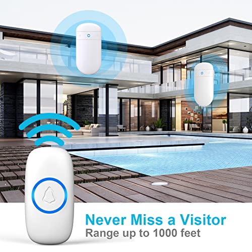 SECRUI Wireless Doorbell, SECRUI Door bell Over 1000ft Coverage with 2 Plug-In Receivers, Waterproof Push button, 52 Chimes, 110dB loud Sound and Colorful LED Flash - Image 3