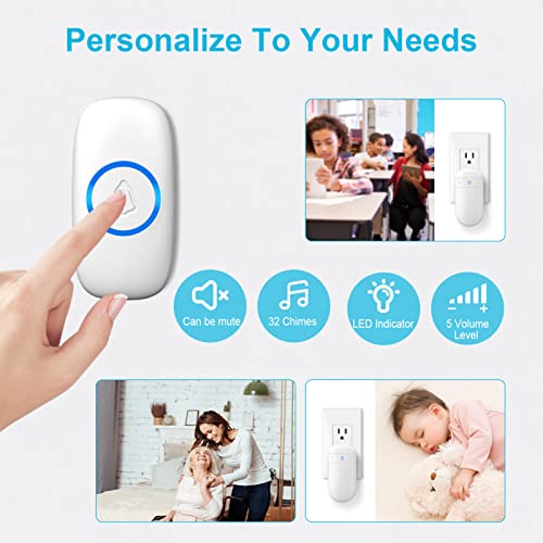 SECRUI Wireless Doorbell, SECRUI Door bell Over 1000ft Coverage with 2 Plug-In Receivers, Waterproof Push button, 52 Chimes, 110dB loud Sound and Colorful LED Flash - Image 4