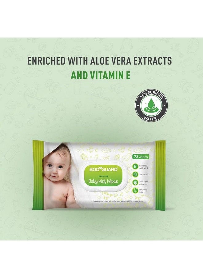 Bodyguard - Aloe Vera Based Natural Baby Wet Wipes With Lid For Babies Combo Packcombo Of 10 X 72 Pieces - Image 1